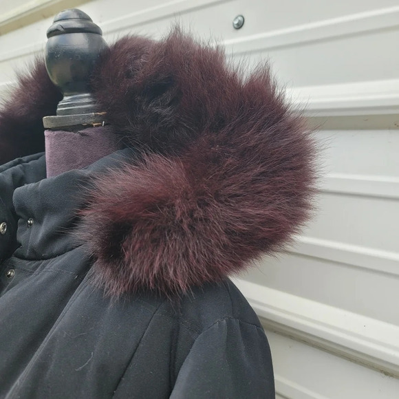 Gallery Women's Fox Fur Collar Puffer Coat Platinum Black Burgundy Red Sz L - Picture 9 of 13